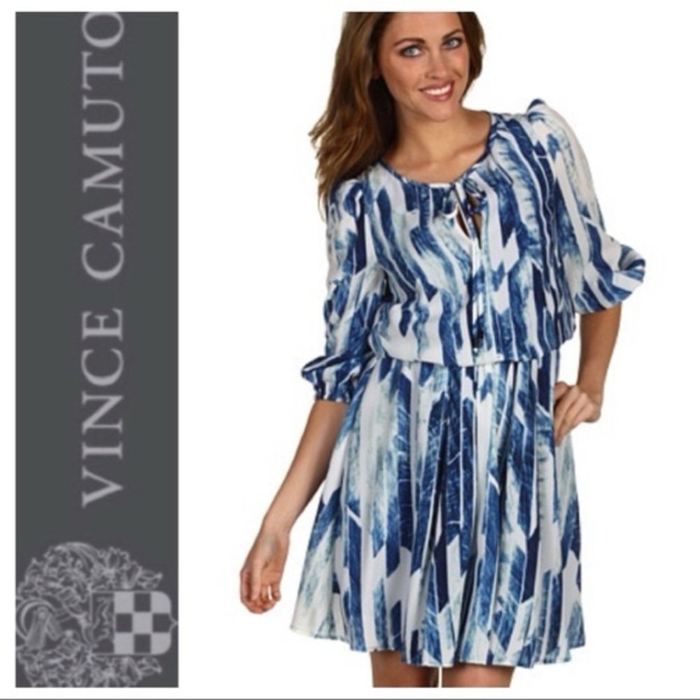 Vince Camuto Navy and White Patterned Dress